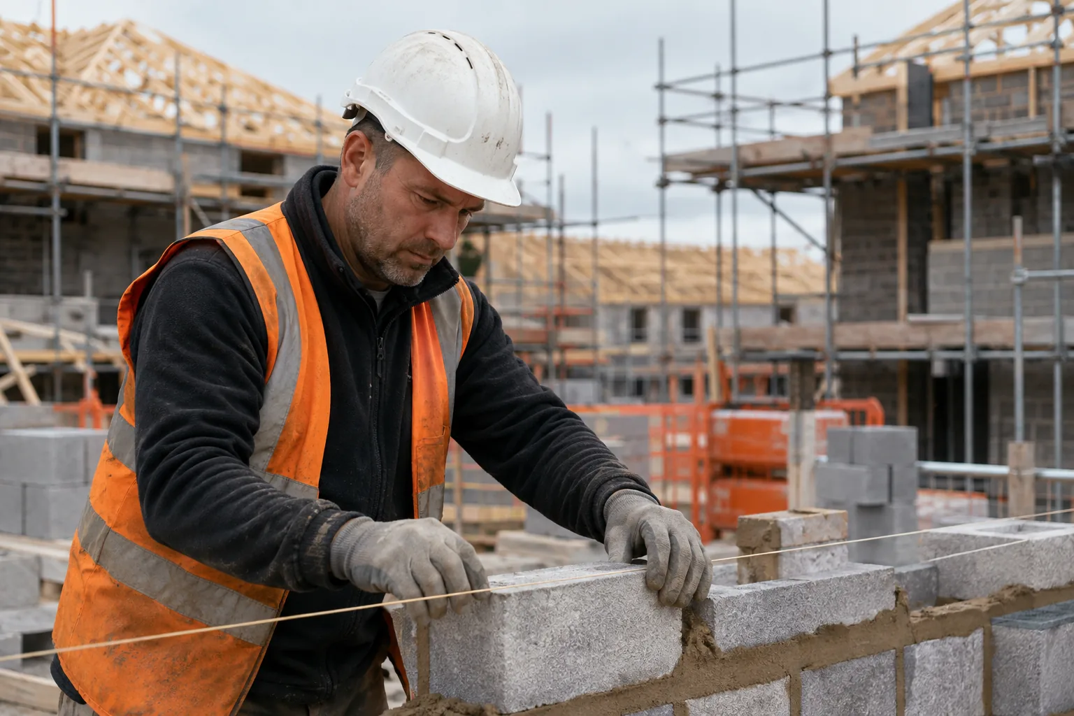 Builder working safely on a construction site